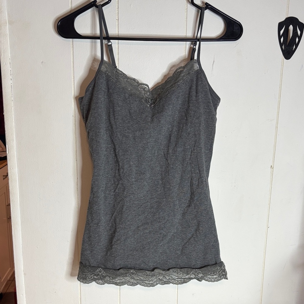30 - Gray Lace Trim Women's Tank Top